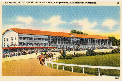 Club house, grand stand and race track, fairgrounds, Hagerstown, Maryland — Vintage Maryland Postcard