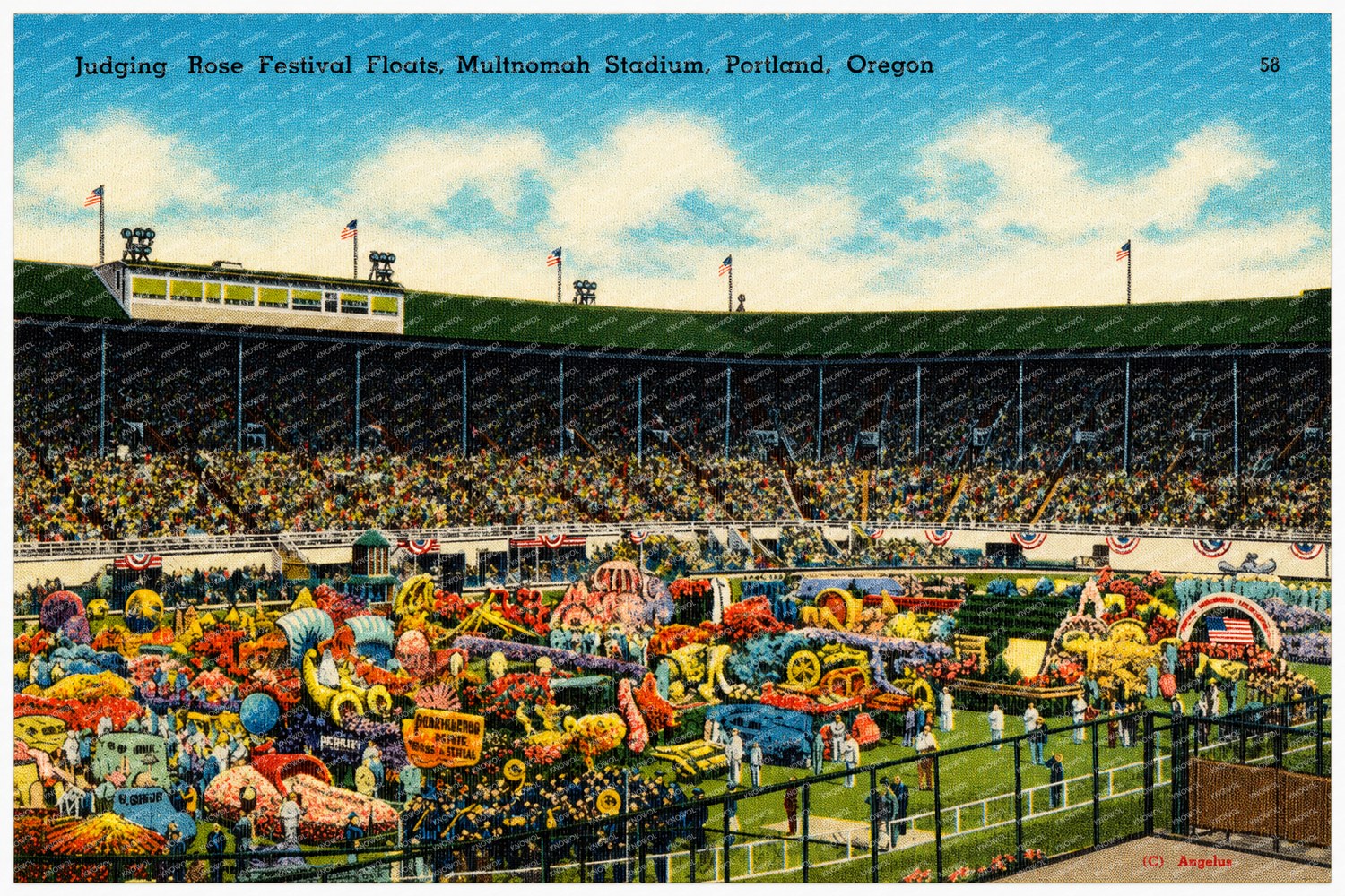 Portland, OR: Judging Rose Festival floats, Multnomah Stadium