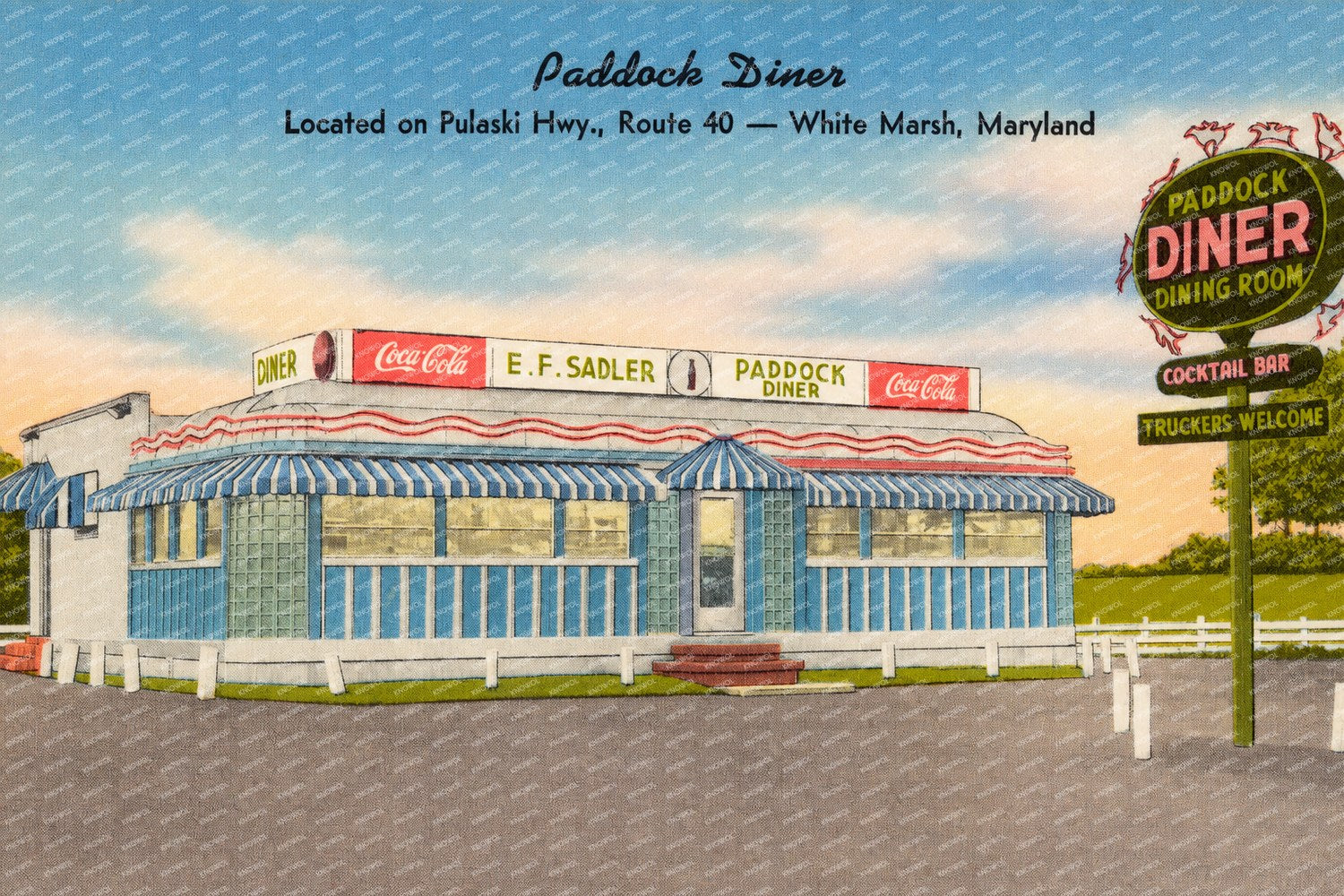 Paddock Diner, located on Pulaski Hwy., Route 40 -- White Marsh, Maryland — Vintage Maryland Postcard