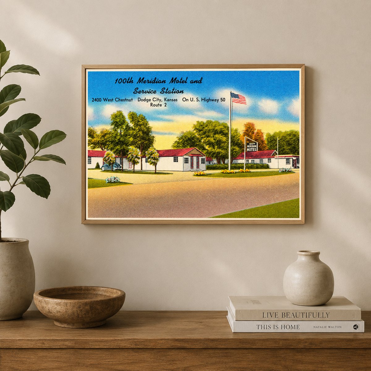 Dodge City, KS: 100Th Meridian Motel and Service Station, 2400 West Chestnut, Dodge City, Kansas, on U. S. Highway 50, Route 2