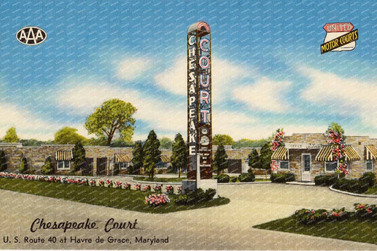 Chesapeake Court, U. S. Route 40 at Havre de Grace, Maryland — Vintage Maryland Postcard