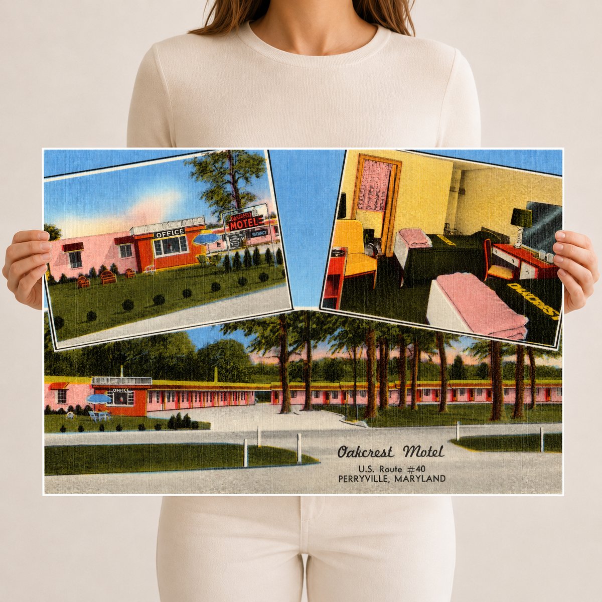 Oakcrest Motel, U.S. Route #40, Perryville, Maryland — Vintage Maryland Postcard