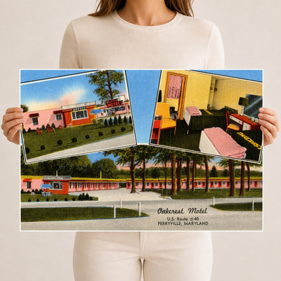 Oakcrest Motel, U.S. Route #40, Perryville, Maryland — Vintage Maryland Postcard
