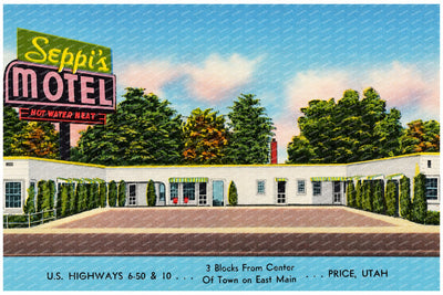 Price, UT: Seppi's Motel, U.S. highways 6 - 50 & 10... 3 blocks from center of town on East main... Price