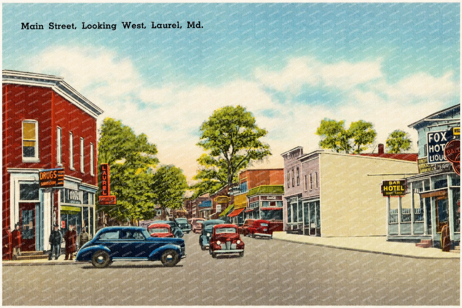 Main Street looking west, Laurel, MD — Vintage Maryland Postcard