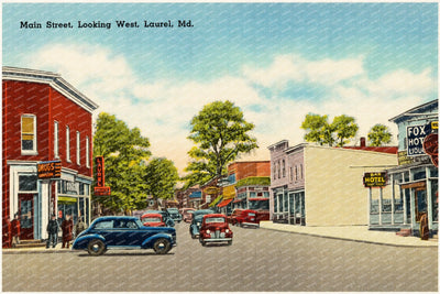 Main Street looking west, Laurel, MD — Vintage Maryland Postcard
