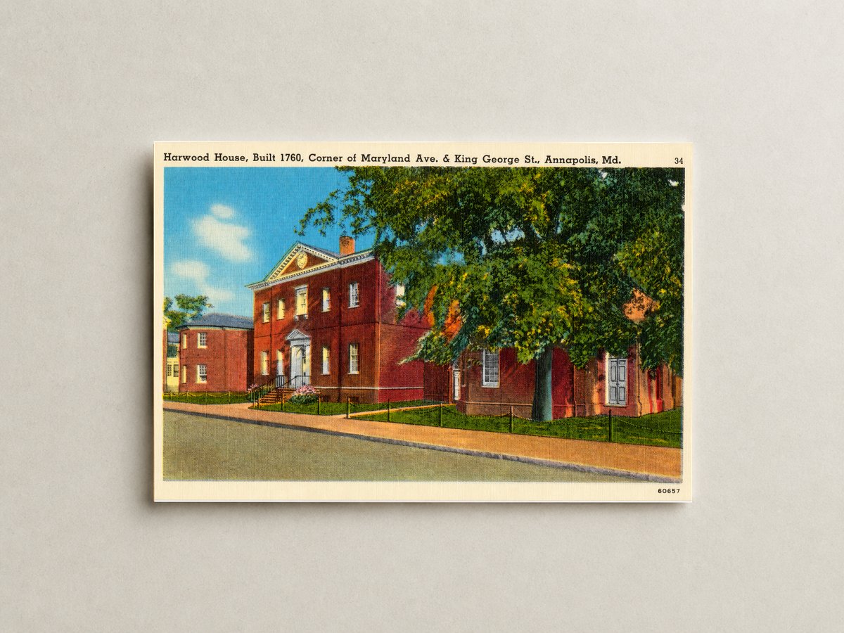 Harwood House, built 1760, corner of Maryland Ave. & King George St., Annapolis, MD — Vintage Maryland Postcard