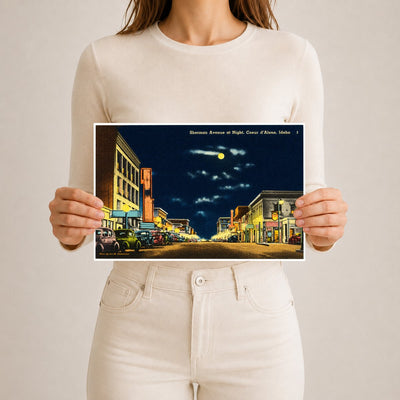 Coeur d'Alene, ID: Sherman Avenue at night