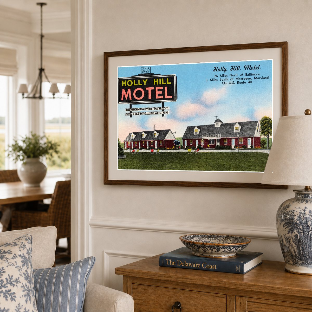 Holly Hill Motel, 26 miles north of Baltimore, 3 miles south of Aberdeen, Maryland, on U. S. Route 40 — Vintage Maryland Postcard