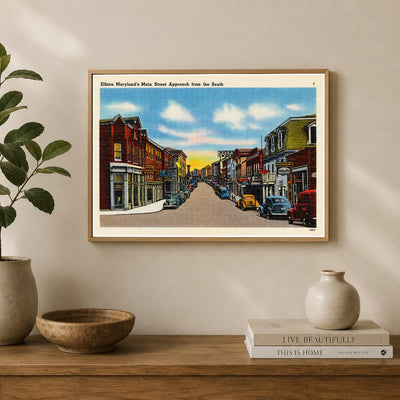Elkton Maryland's Main Street approach from the South — Vintage Maryland Postcard