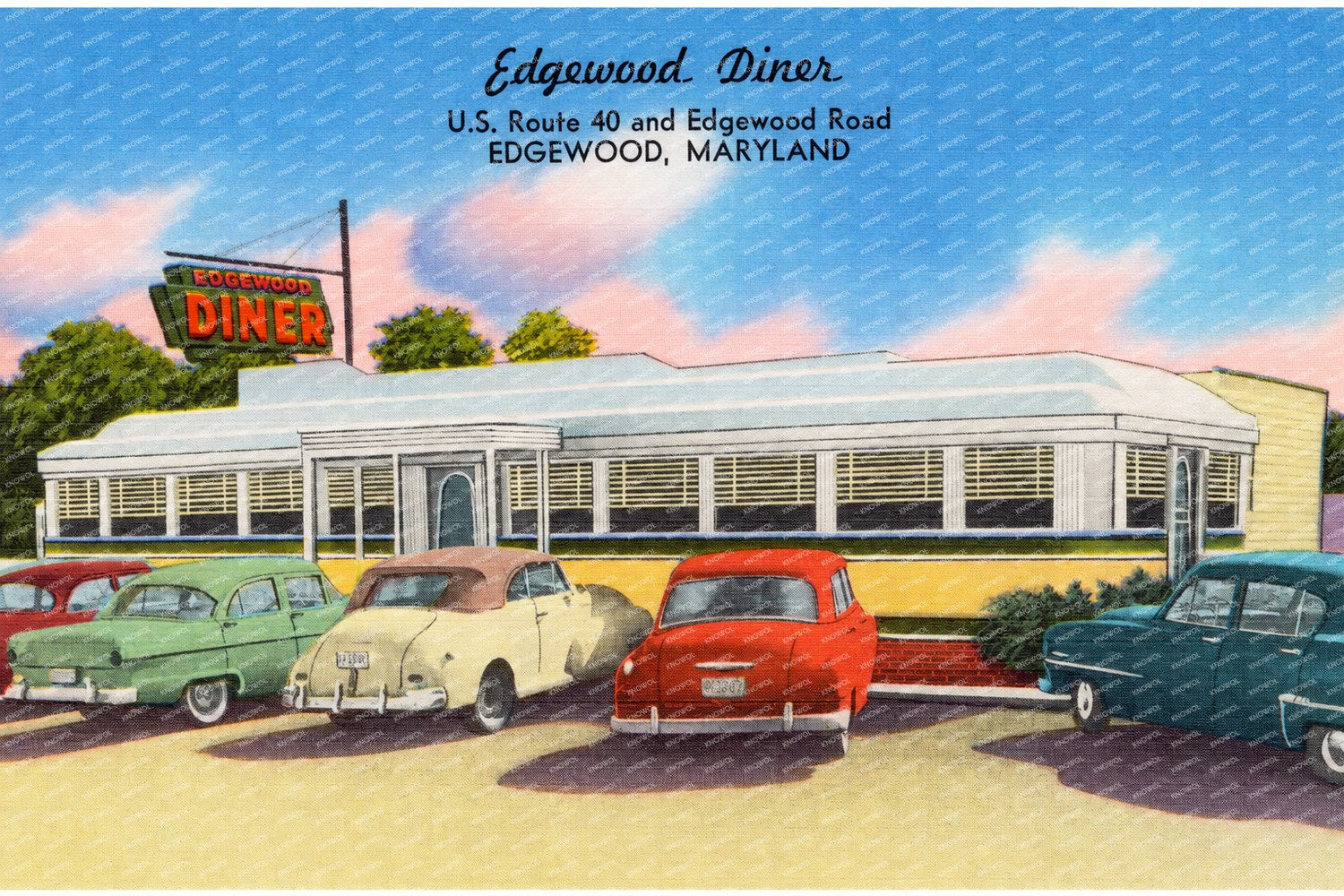 Edgewood Diner, U. S. Route 40 and Edgewood Road, Edgewood, Maryland — Vintage Maryland Postcard