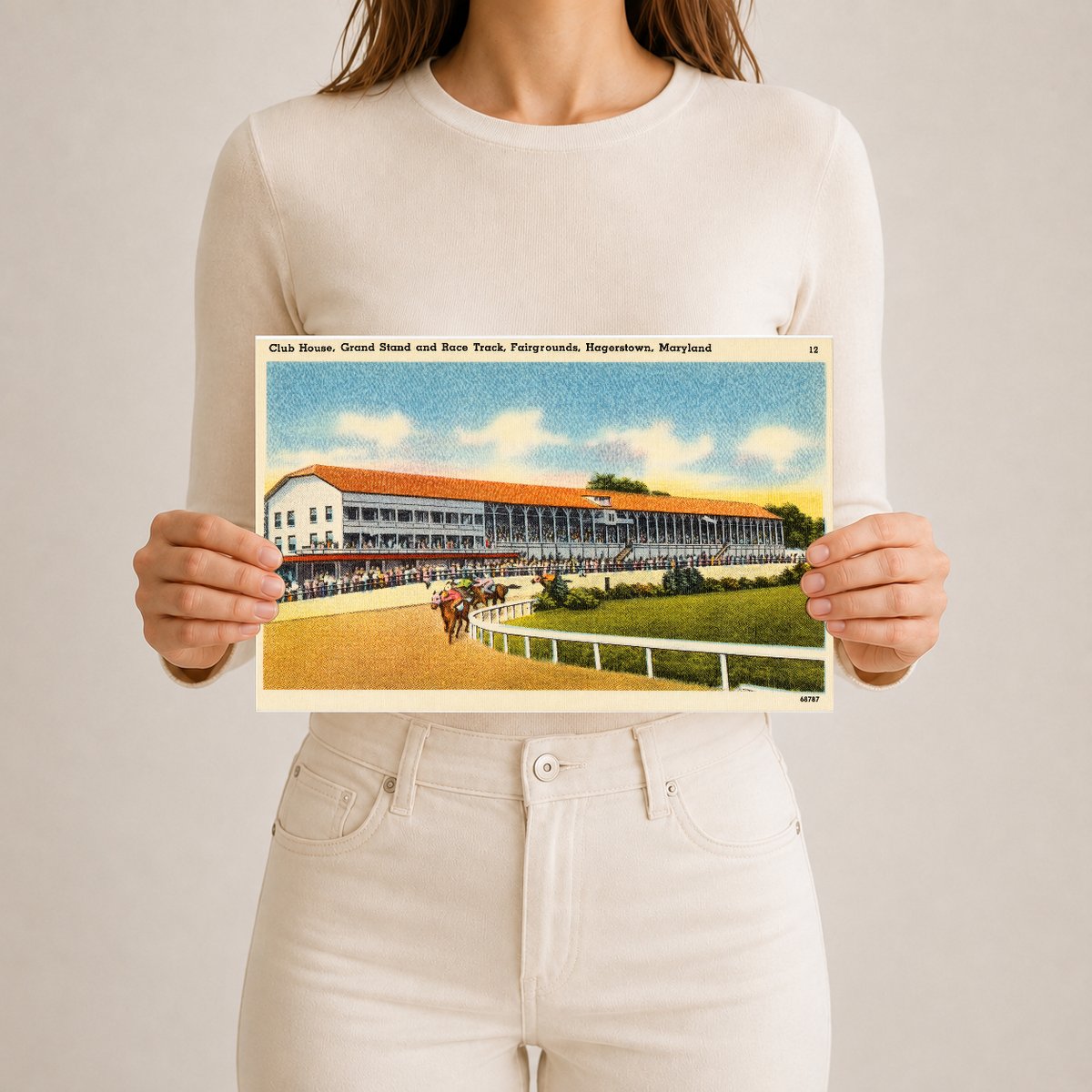 Club house, grand stand and race track, fairgrounds, Hagerstown, Maryland — Vintage Maryland Postcard
