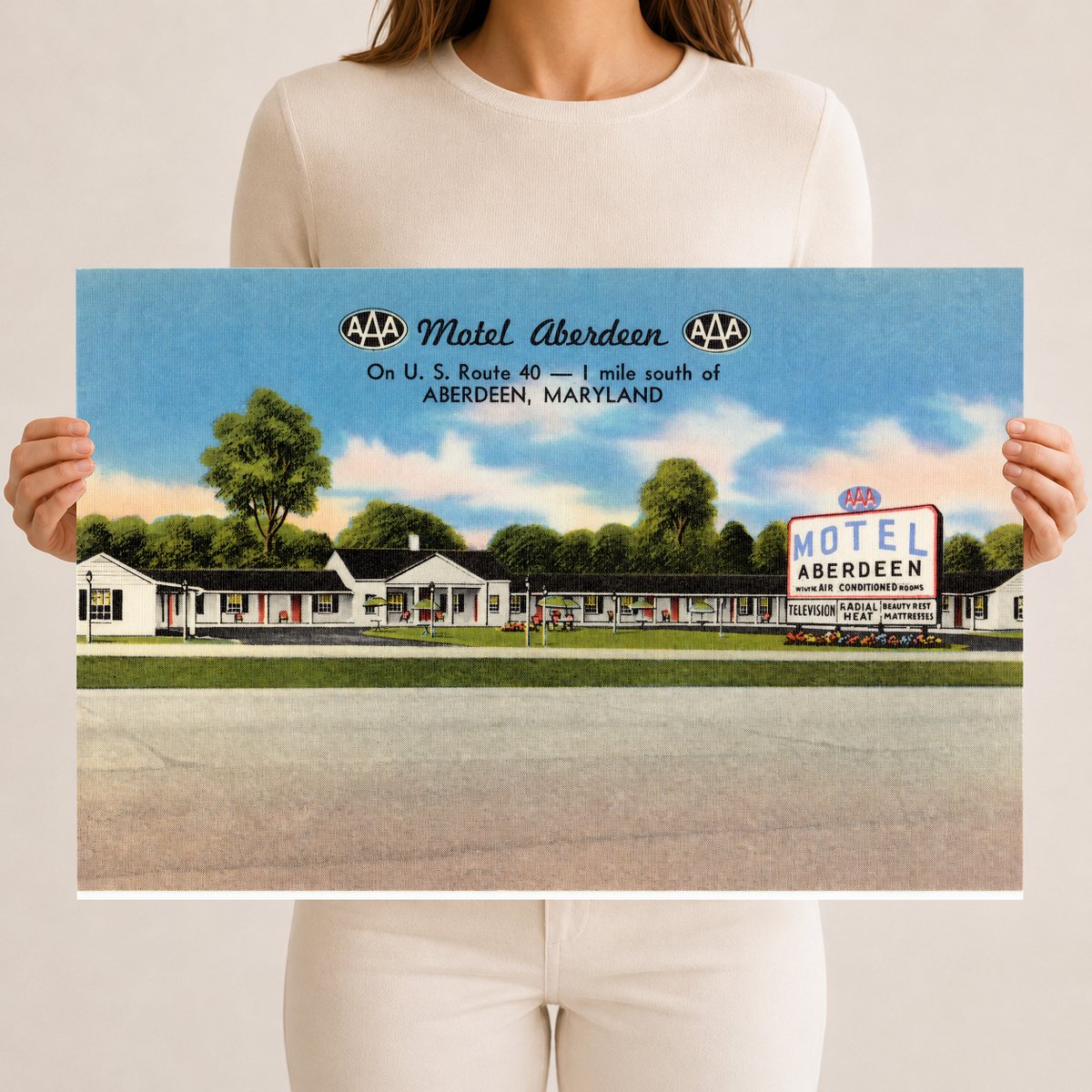 Motel Aberdeen on U. S. Route 40 -- 1 mile south of Aberdeen, Maryland — Vintage Maryland Postcard