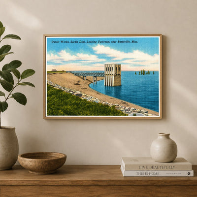 Sardis Lake, MS: Outlet works, Sardis Dam, looking upstream, near Batesville