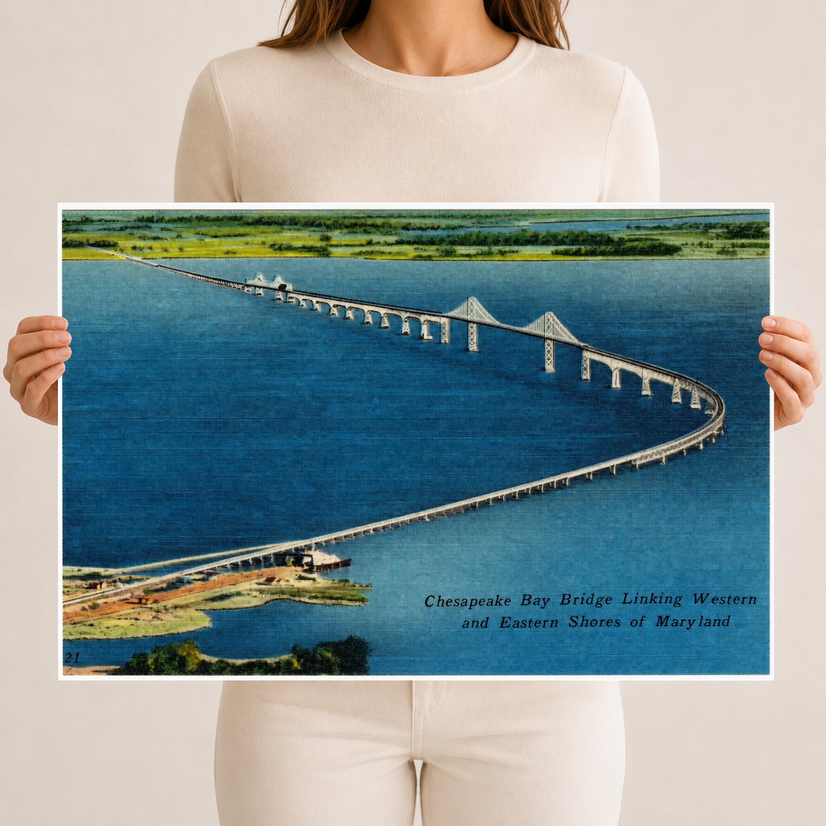 Chesapeake Bay Bridge, linking western and eastern shores of Maryland — Vintage Maryland Postcard