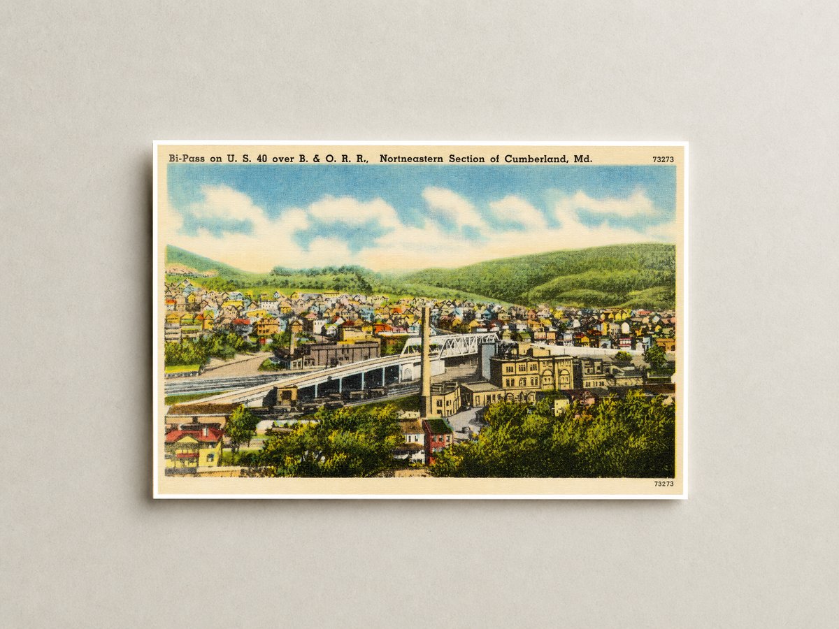 Bi-Pass on U. S. 40 over B & O. R. R., northeastern section of Cumberland, MD — Vintage Maryland Postcard