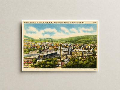 Bi-Pass on U. S. 40 over B & O. R. R., northeastern section of Cumberland, MD — Vintage Maryland Postcard