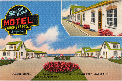 Sunset View Motel, Ocean Drive... modern rooms & apartments... North Ocean City, Maryland — Vintage Maryland Postcard