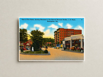 Birmingham, AL: View at Five Points, showing monument of beloved Reverend Brother J. A. Bryan