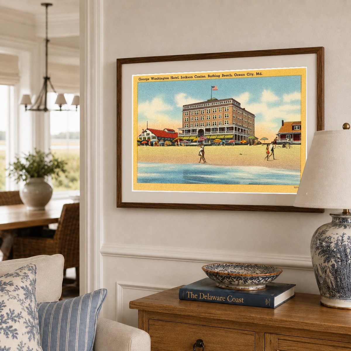 George Washington Hotel, Jackson Casino, Bathing Beach, Ocean City, MD — Vintage Maryland Postcard
