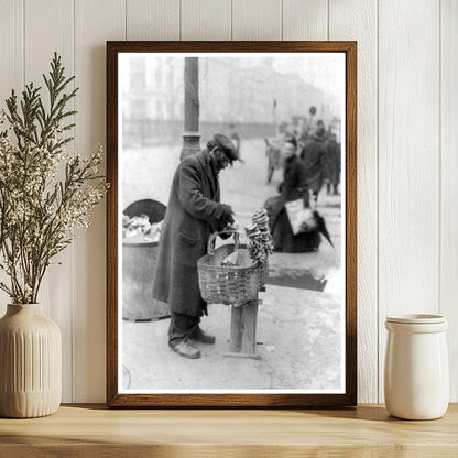 1917 NYC East Side Street Food Vendor in Action