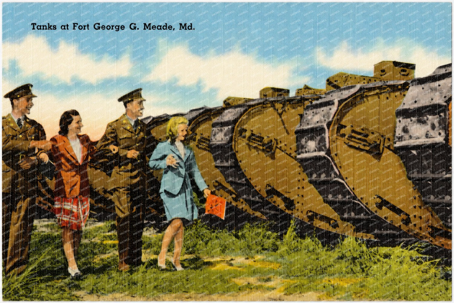 Tanks at Fort George G. Meade, MD — Vintage Maryland Postcard