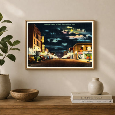 Coeur d'Alene, ID: Sherman Avenue at night