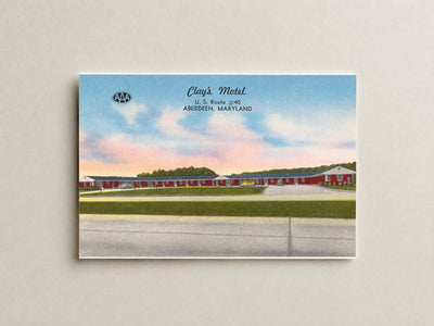 Clay's Motel, U. S. Route #40, Aberdeen, Maryland — Vintage Maryland Postcard