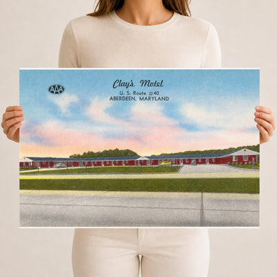 Clay's Motel, U. S. Route #40, Aberdeen, Maryland — Vintage Maryland Postcard