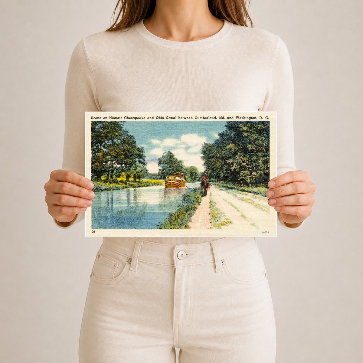 Scene on Historic Chesapeake and Ohio Canal between Cumberland, MD and Washington, D. C. — Vintage Maryland Postcard