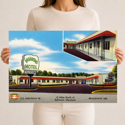 Vagabond Motel, U. S. Highway 40... 15 miles north of Baltimore, Maryland... Bradshaw, MD — Vintage Maryland Postcard