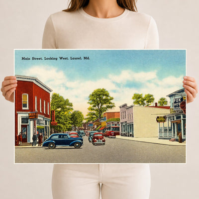 Main Street looking west, Laurel, MD — Vintage Maryland Postcard