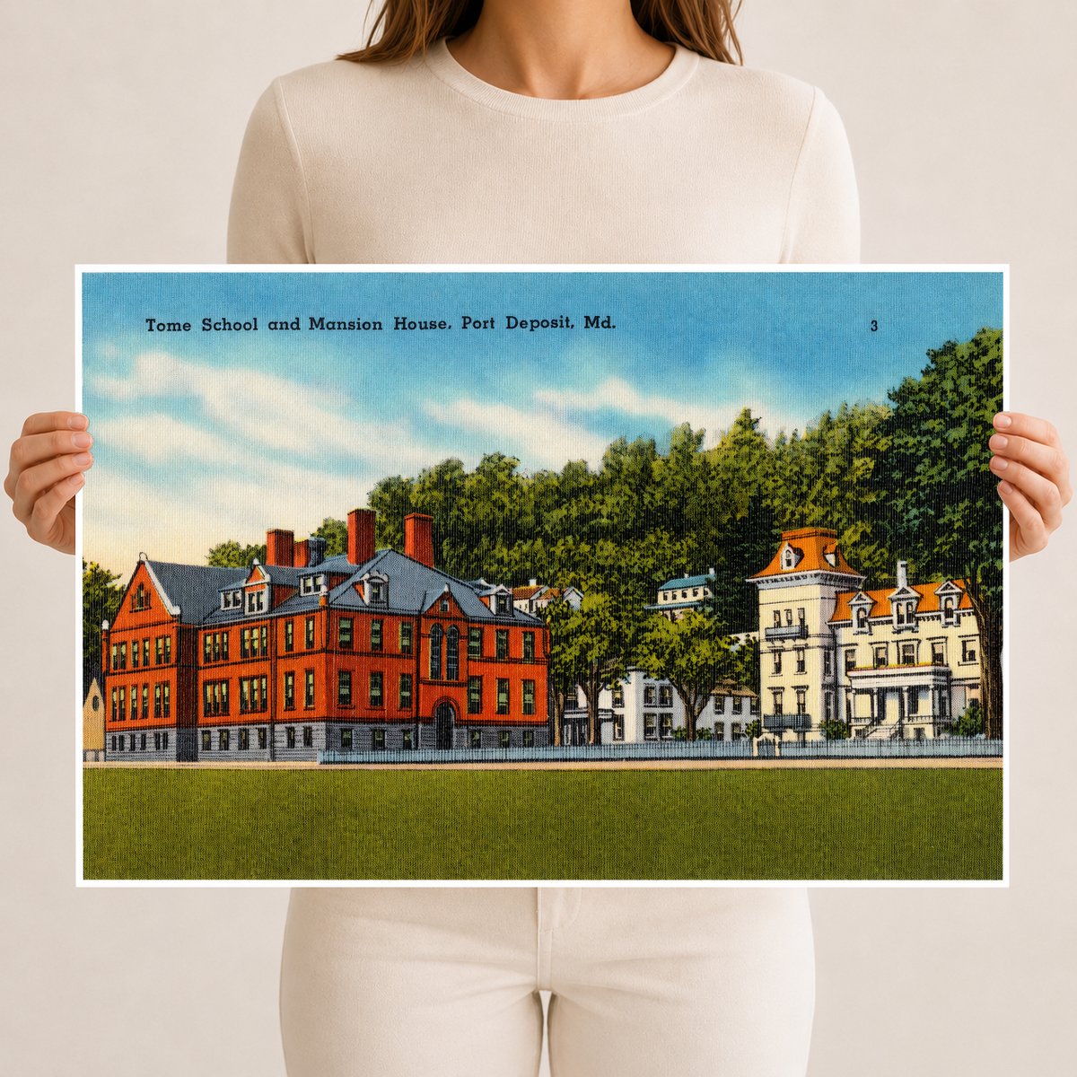 Tome School and mansion house, Port Deposit, MD — Vintage Maryland Postcard