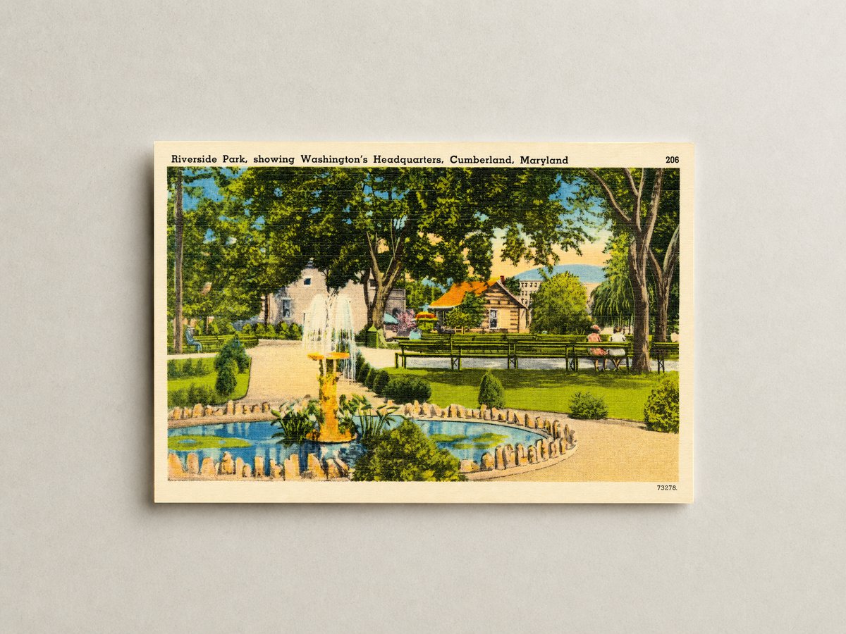 Riverside Park, showing Washington's Headquarters, Cumberland, Maryland — Vintage Maryland Postcard