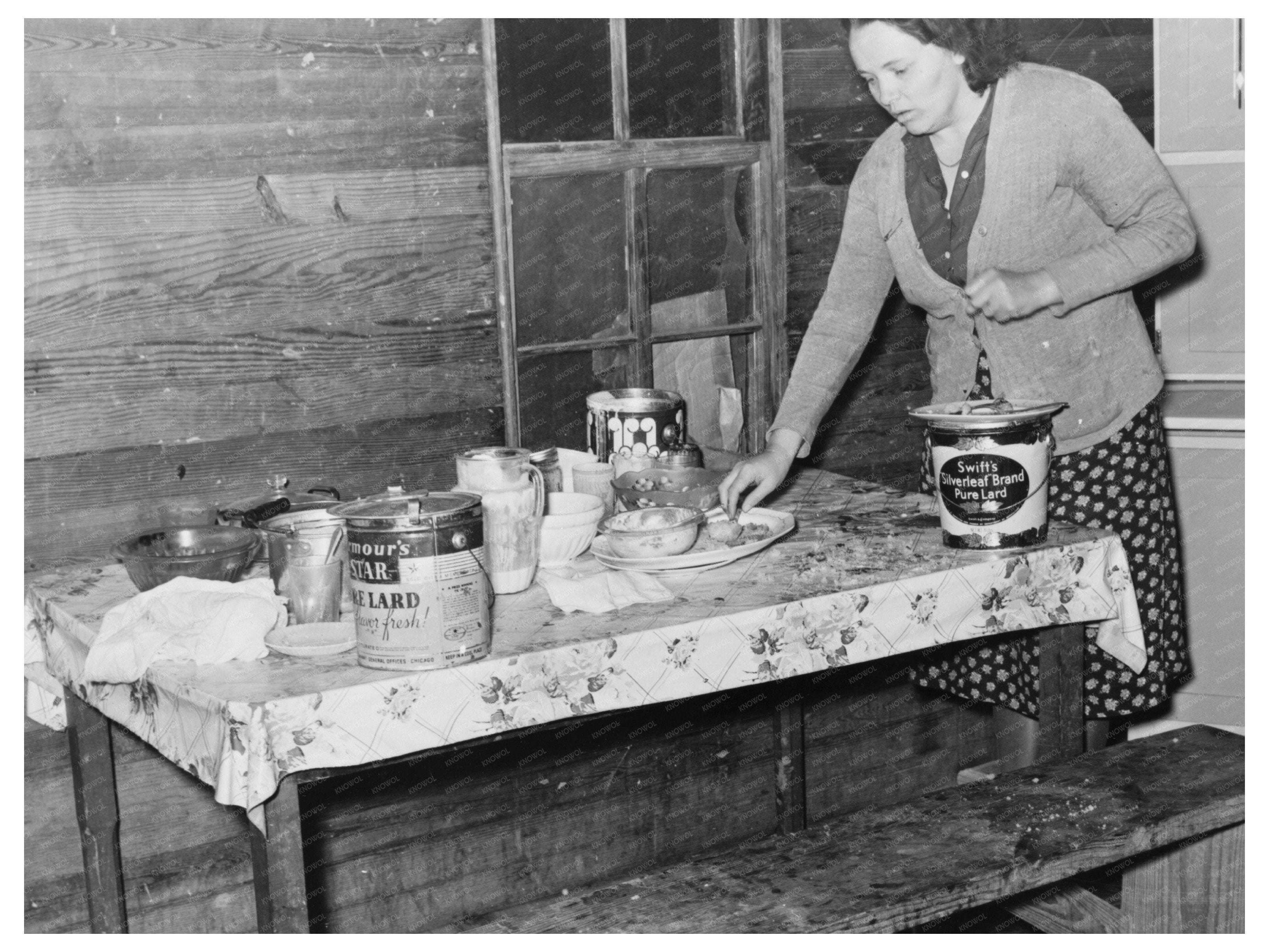 Wife of Tenant Farmer Cleaning Kitchen in 1939 Mississippi