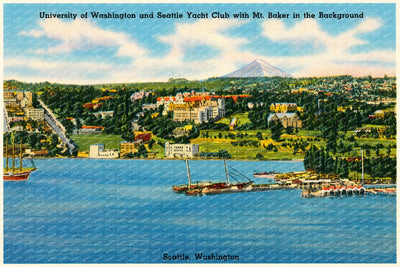 Seattle, WA: University of Washington and Seattle Yacht Club with Mt. Baker in the background