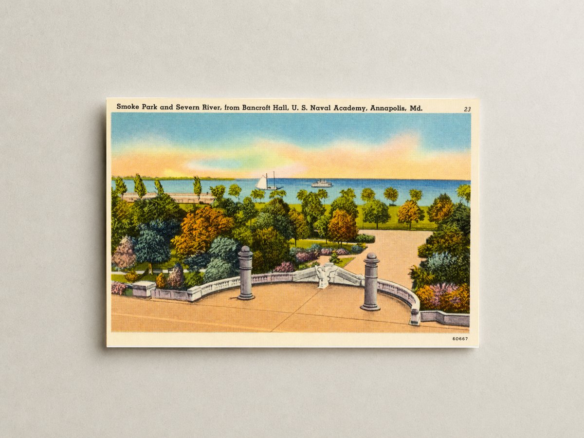 Smoke Park and Severn River, from Bancroft Hall, U. S. Naval Academy, Annapolis, MD — Vintage Maryland Postcard