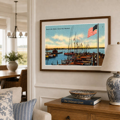 Boats in the harbor, Ocean City, Maryland — Vintage Maryland Postcard