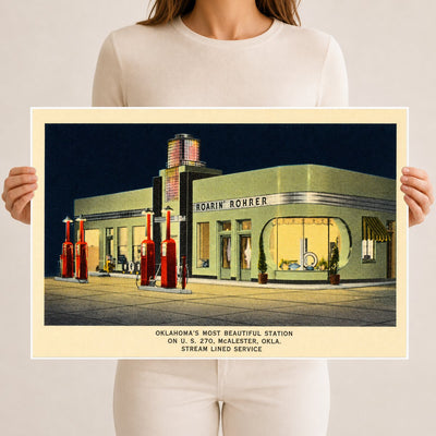 McAlester, OK: Roarin' Rohrer, Oklahoma's most beautiful station on U.S. 270, McAlester, Okla., stream lined service