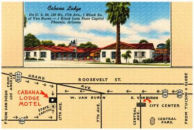 Phoenix, AZ: Cabana Lodge, on US 80, 120 No. 117th Ave., 1 block so. Of Van Buren- 1 block from state capitol