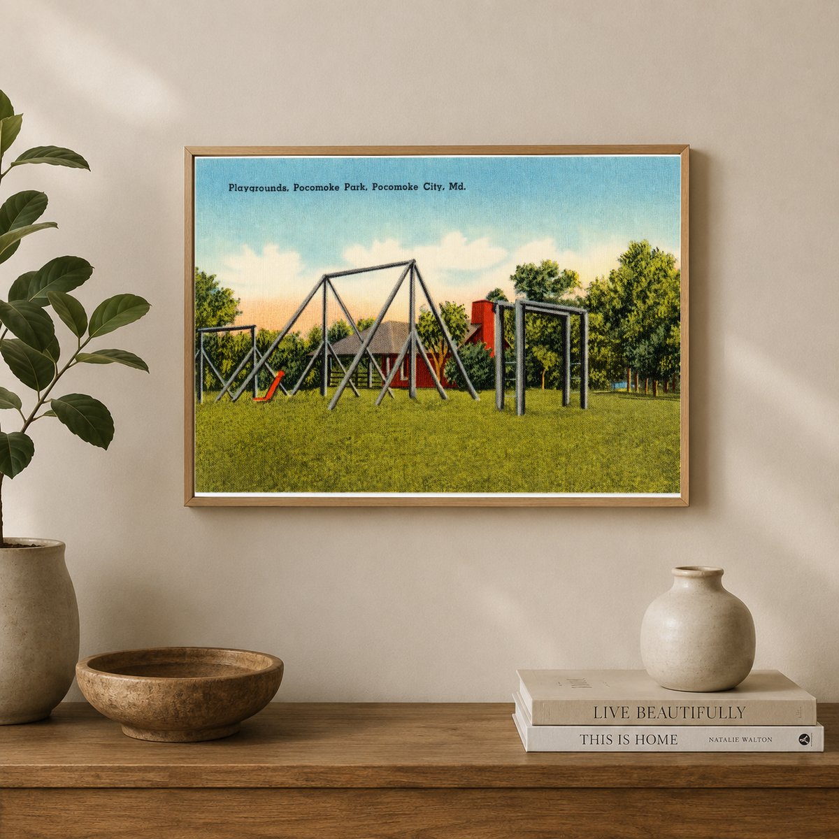 Playgrounds, Pocomoke Park, Pocomoke City, MD — Vintage Maryland Postcard