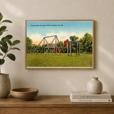 Playgrounds, Pocomoke Park, Pocomoke City, MD — Vintage Maryland Postcard