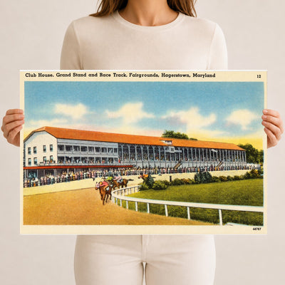 Club house, grand stand and race track, fairgrounds, Hagerstown, Maryland — Vintage Maryland Postcard