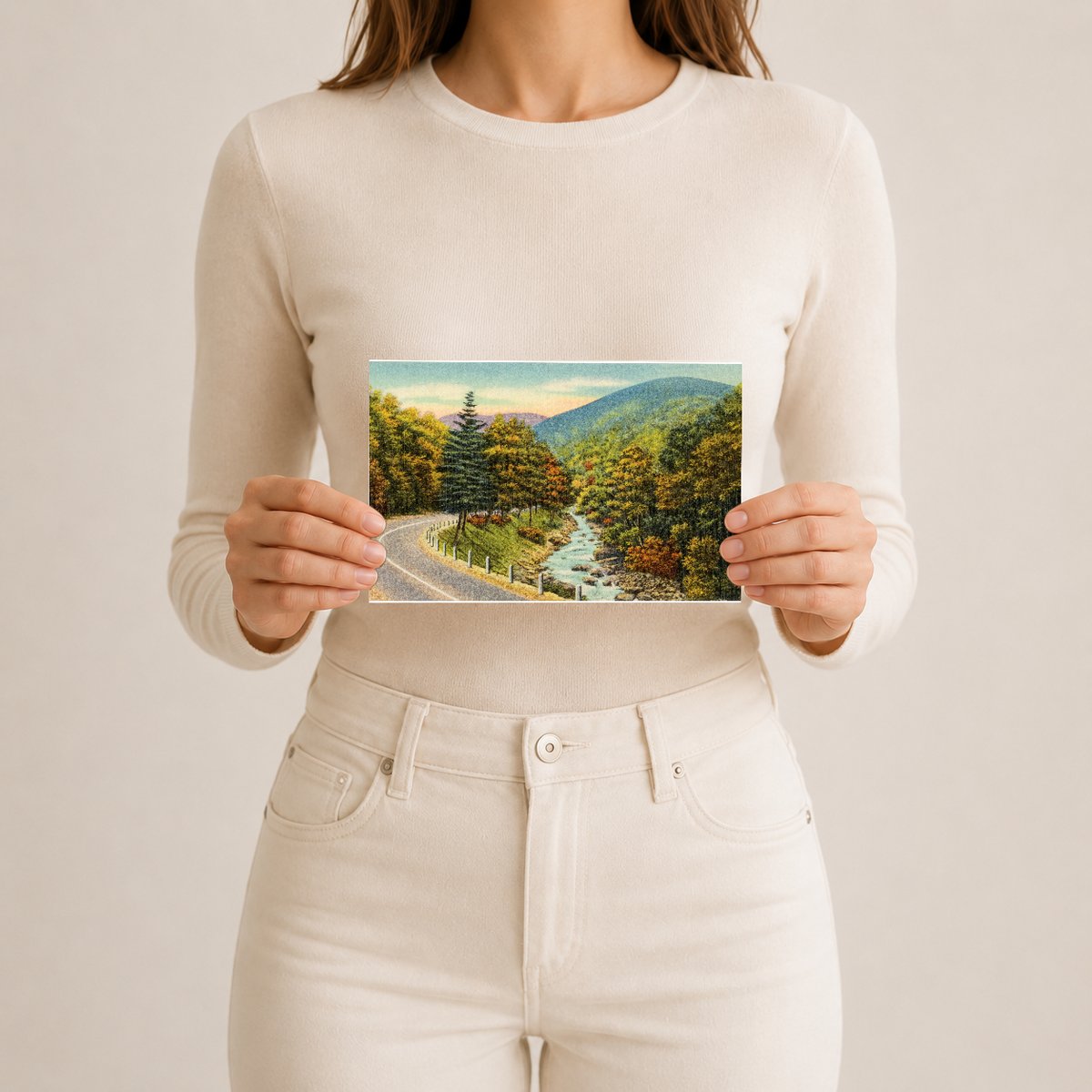 Road paralleling stream — Vintage Maryland Postcard