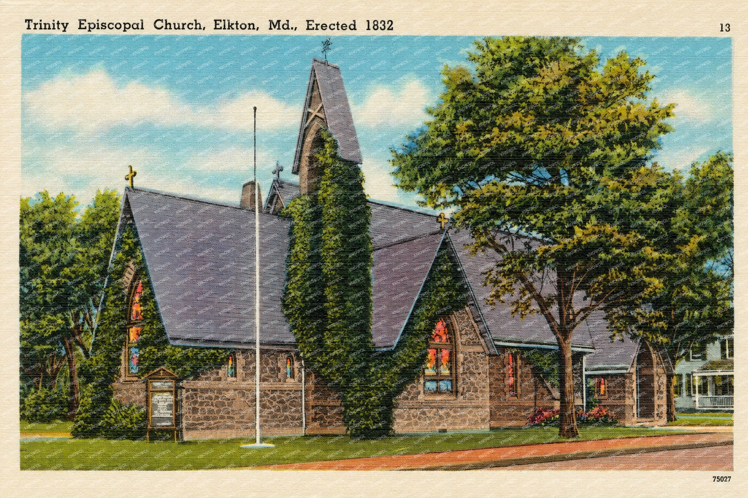 Trinity Episcopal Church, Elkton, MD, Erected 1832 — Vintage Maryland Postcard