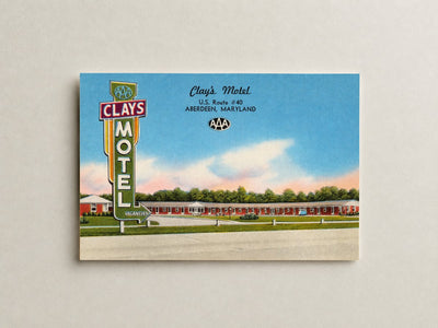 Clay's Motel, U. S. Route #40, Aberdeen, Maryland — Vintage Maryland Postcard