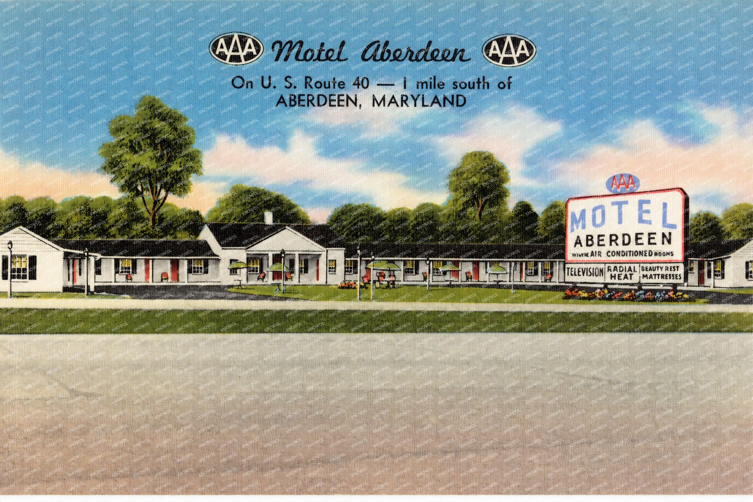 Motel Aberdeen on U. S. Route 40 -- 1 mile south of Aberdeen, Maryland — Vintage Maryland Postcard