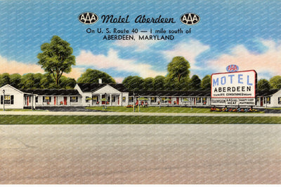 Motel Aberdeen on U. S. Route 40 -- 1 mile south of Aberdeen, Maryland — Vintage Maryland Postcard