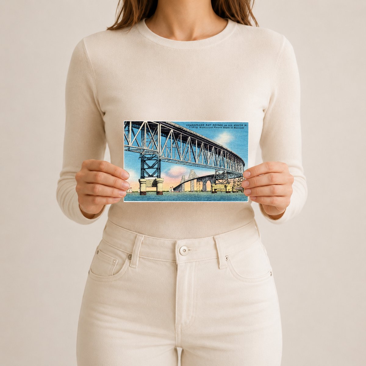 Chesapeake Bay Bridge on U. S. Route 50 linking western and eastern shores of Maryland — Vintage Maryland Postcard