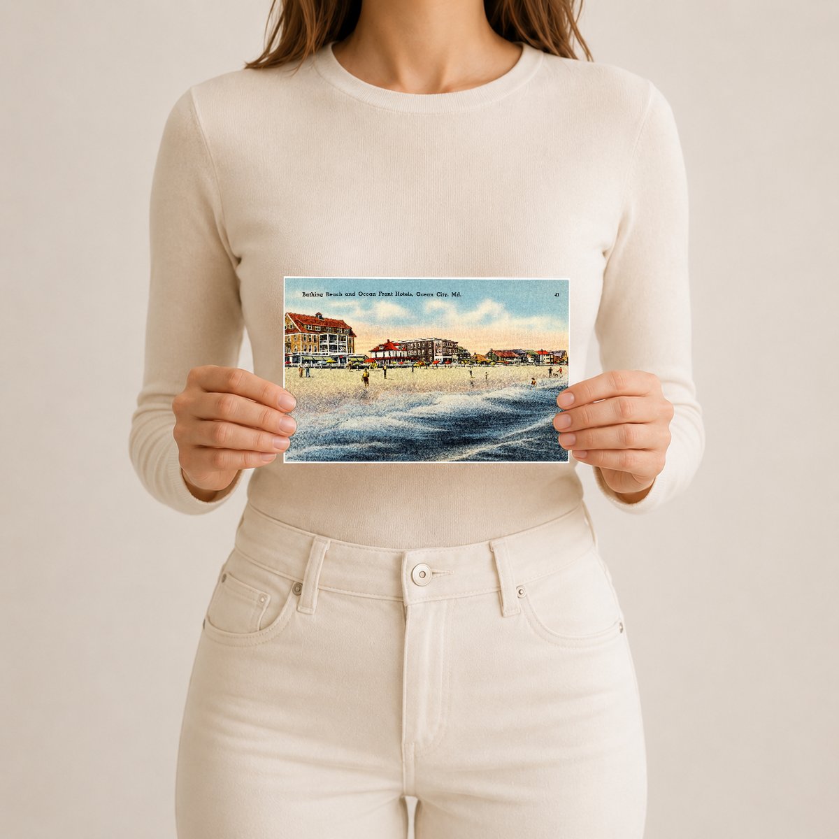 Bathing Beach and ocean front hotels, Ocean City, MD — Vintage Maryland Postcard